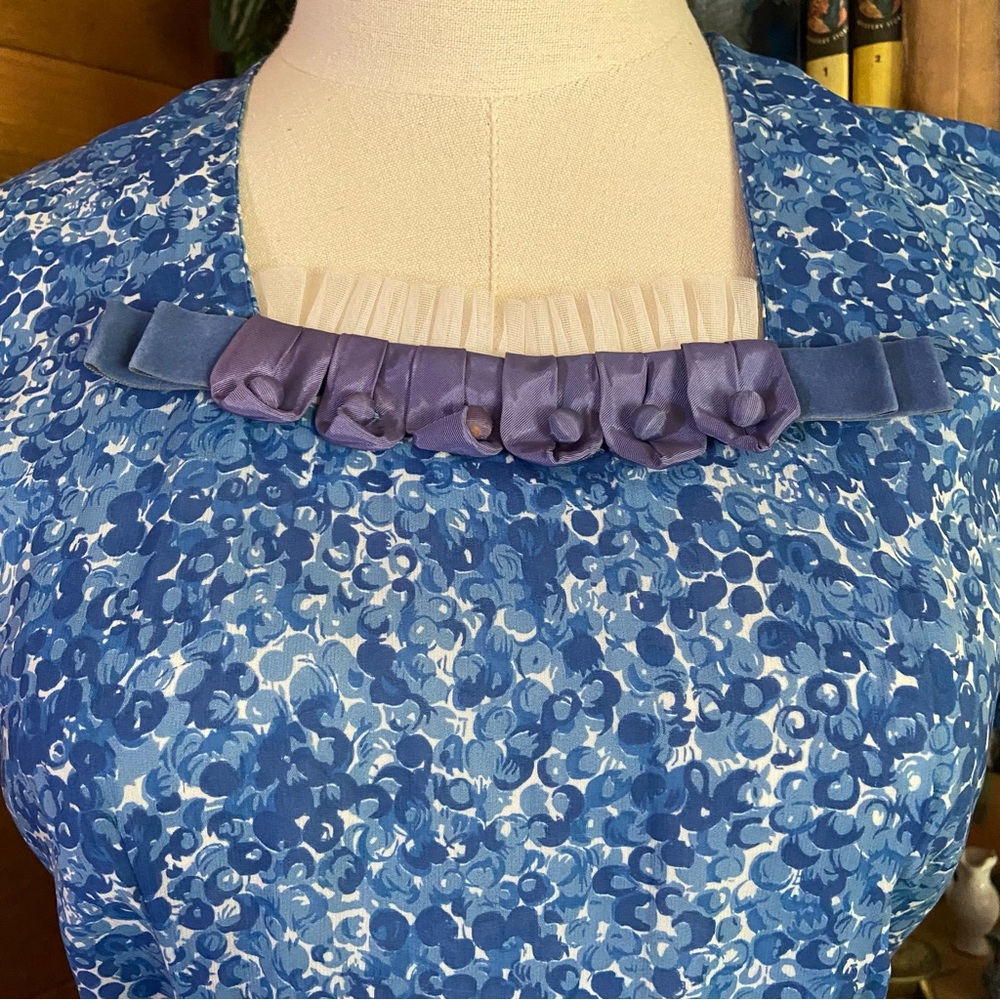 Vintage 1950s Cay Artley blue polka dot dress and jacket set - Picture 4 of 9